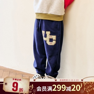 BREEZEsquare专柜同款儿童字母印花护肚毛圈休闲运动长裤R521065