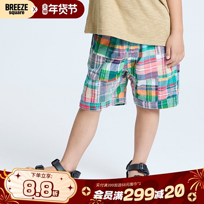 BREEZEsquare儿童短裤夏季格纹短裤休闲舒适纯棉短裤R223195