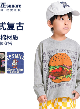 专柜同款BREEZEsquare儿童双面印花美式休闲字母长袖卫衣R106046