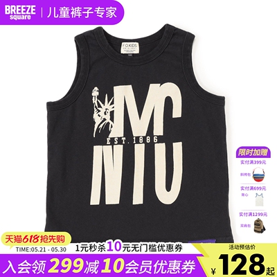 专柜同款BREEZEsquare儿童夏季舒适字母印花无袖T恤背心R310015
