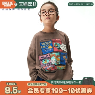 BREEZEsquare儿童T恤秋季 卫衣T恤女童T恤男童卫衣印花T恤R406155