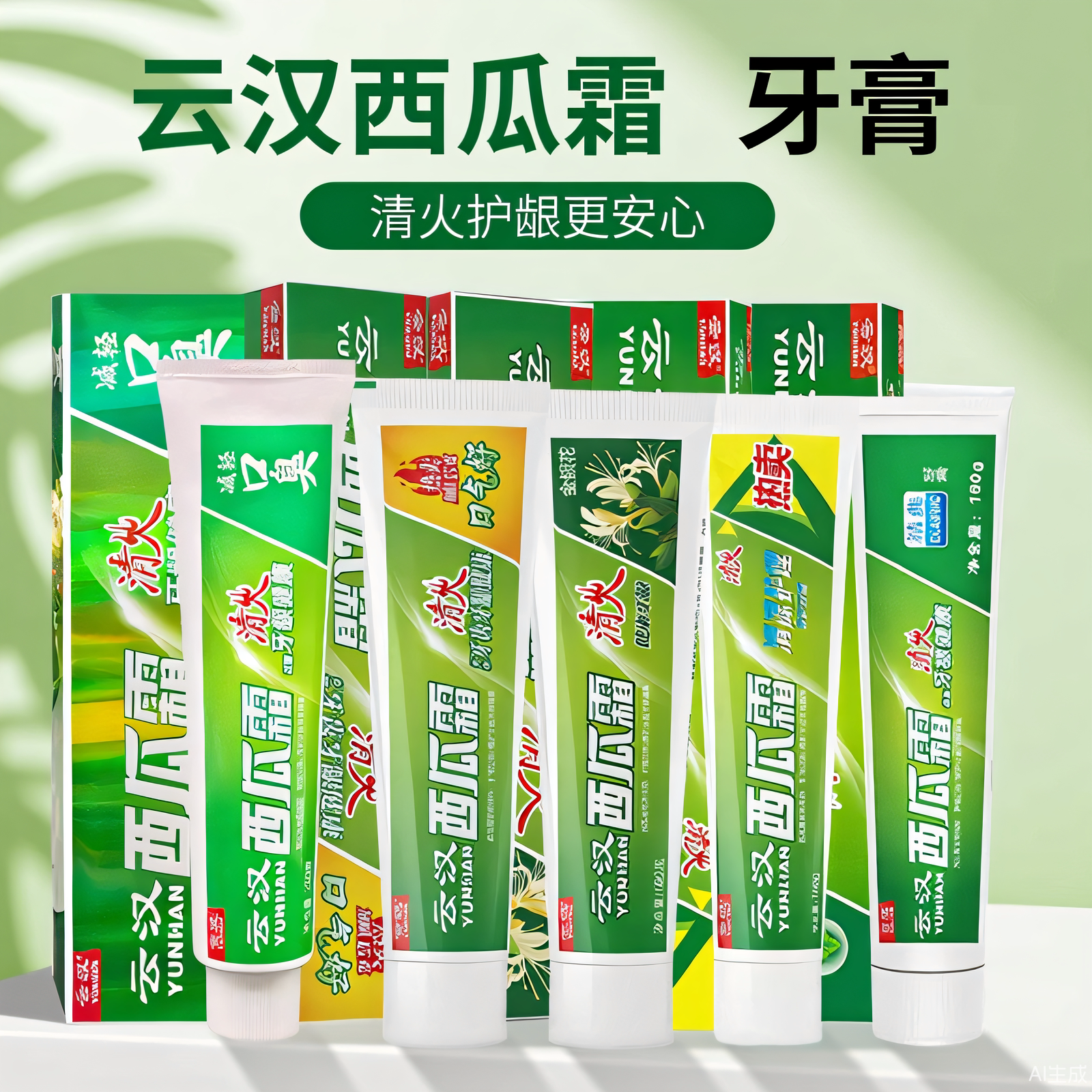 云汉西瓜霜牙膏薄荷牙膏清火清口气减轻牙渍洁白中药护龈家庭装