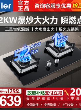 海尔燃气灶Q2BE53双灶家用炉灶天然气液化气灶具家用台嵌两用猛火
