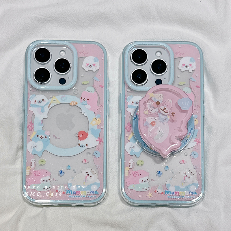 ins可爱小海豚适用苹果16手机壳iPhone15Promax新款13/14高级感16promax保护套硅胶全包创意磁吸带支架软壳女