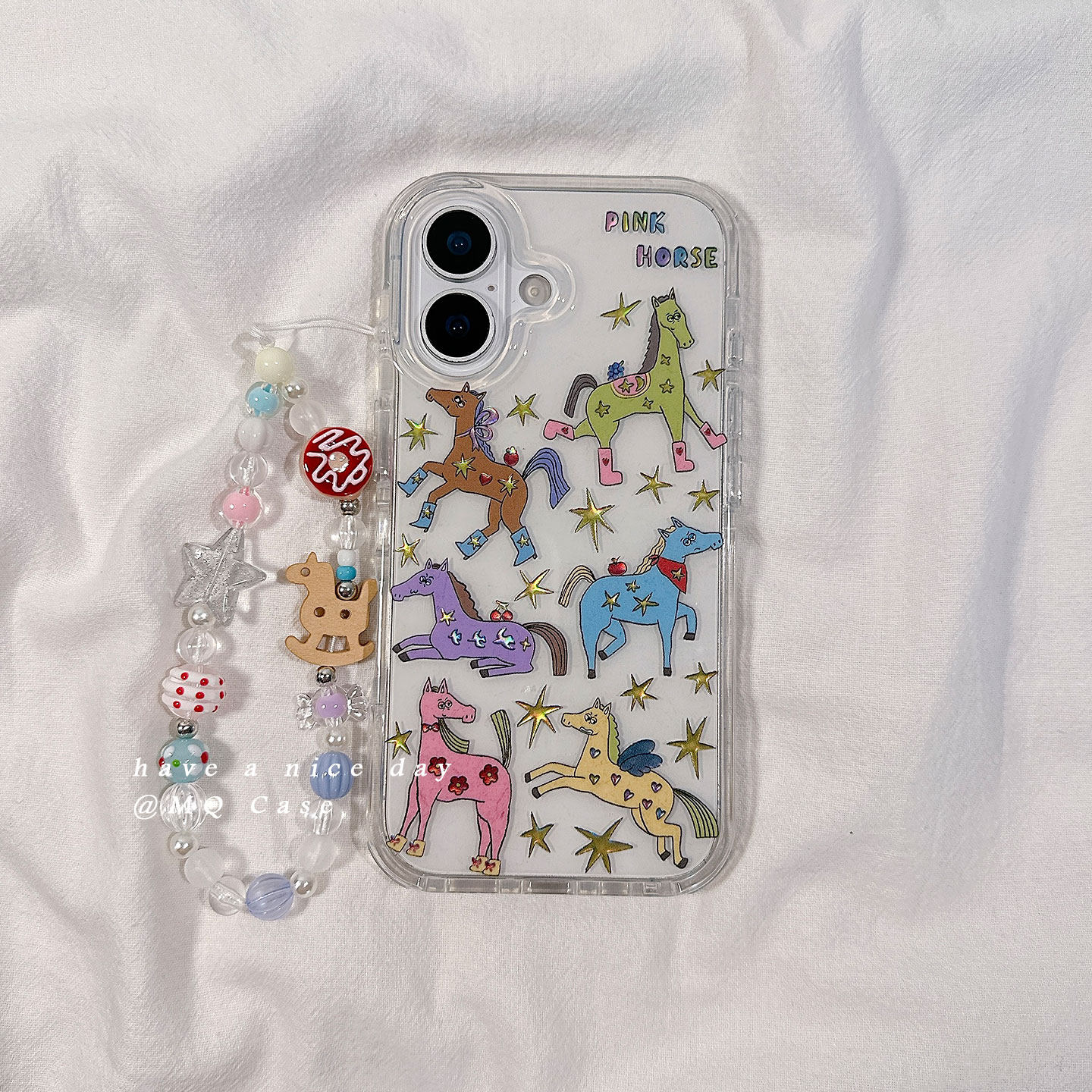 简约小众艺术感小马适用苹果17手机壳iPhone17Promax新款16高级感15保护套13硅胶14防摔全包透明带链条女款软