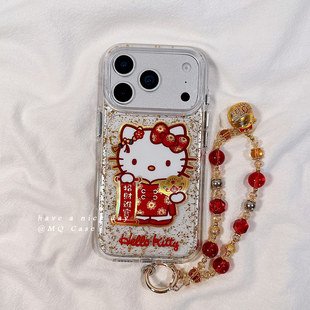 新年金箔喜庆对联适用苹果17手机壳iPhone17Promax新款16高级感15保护套13硅胶14防摔全包带链条挂绳马年软女