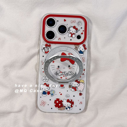 韩风可爱kitty猫适用苹果17手机壳iPhone17Promax新款16高级感15保护套硅胶防摔磨砂全包旋转支点磁吸支架女p
