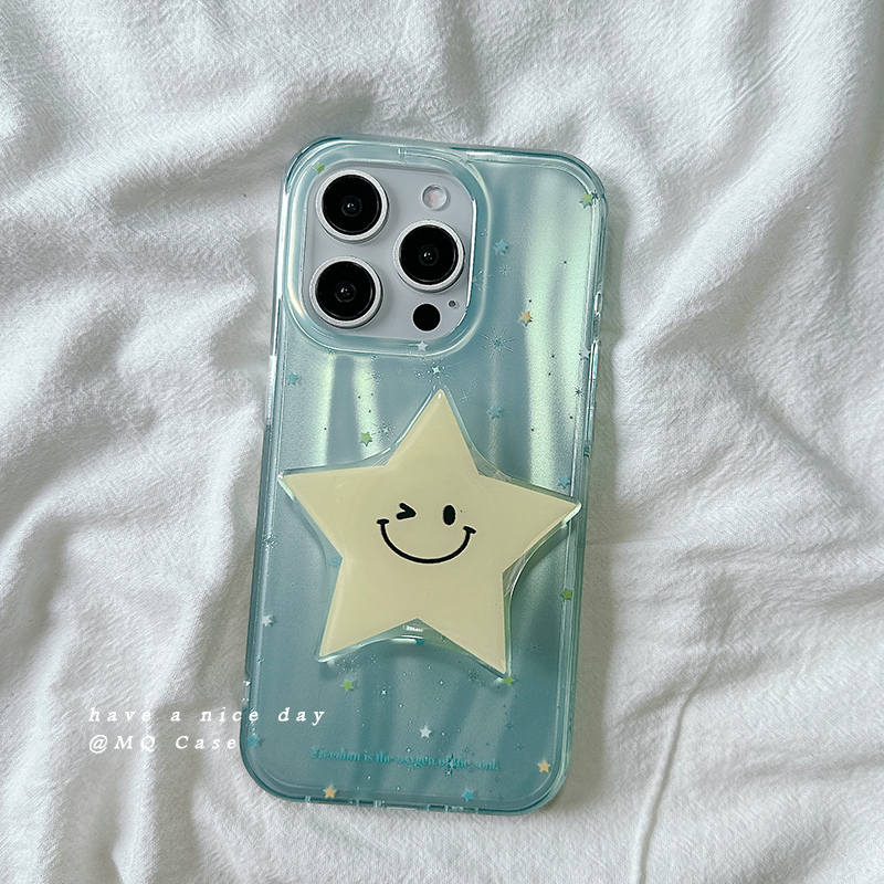 简约小清新适用苹果16Promax手机壳iPhone13新款15高级感14保护套防摔硅胶16Pro全包带支架女款ins夏日蓝色软