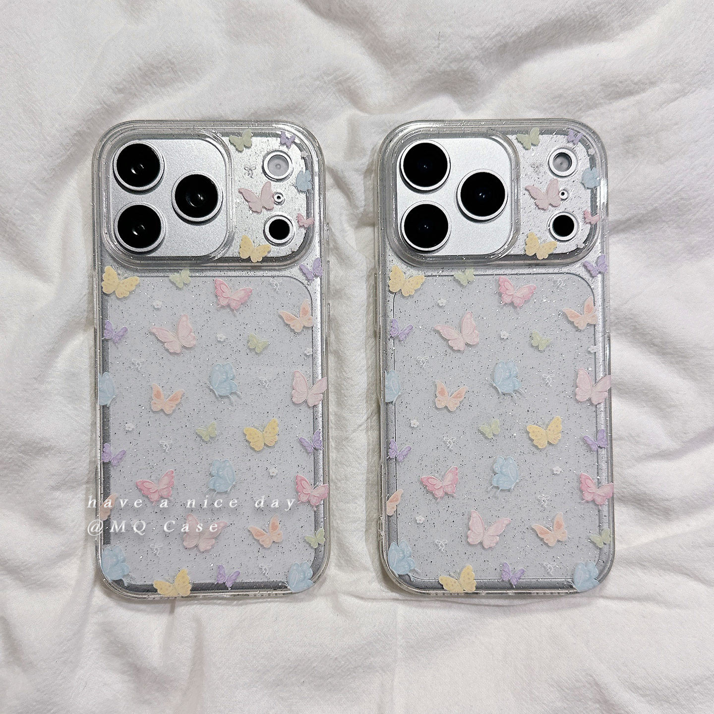 ins透明闪粉蝴蝶适用苹果17手机壳iPhone17Promax新款16高级感15保护套13硅胶14防摔Pro全包少女心超薄软壳女
