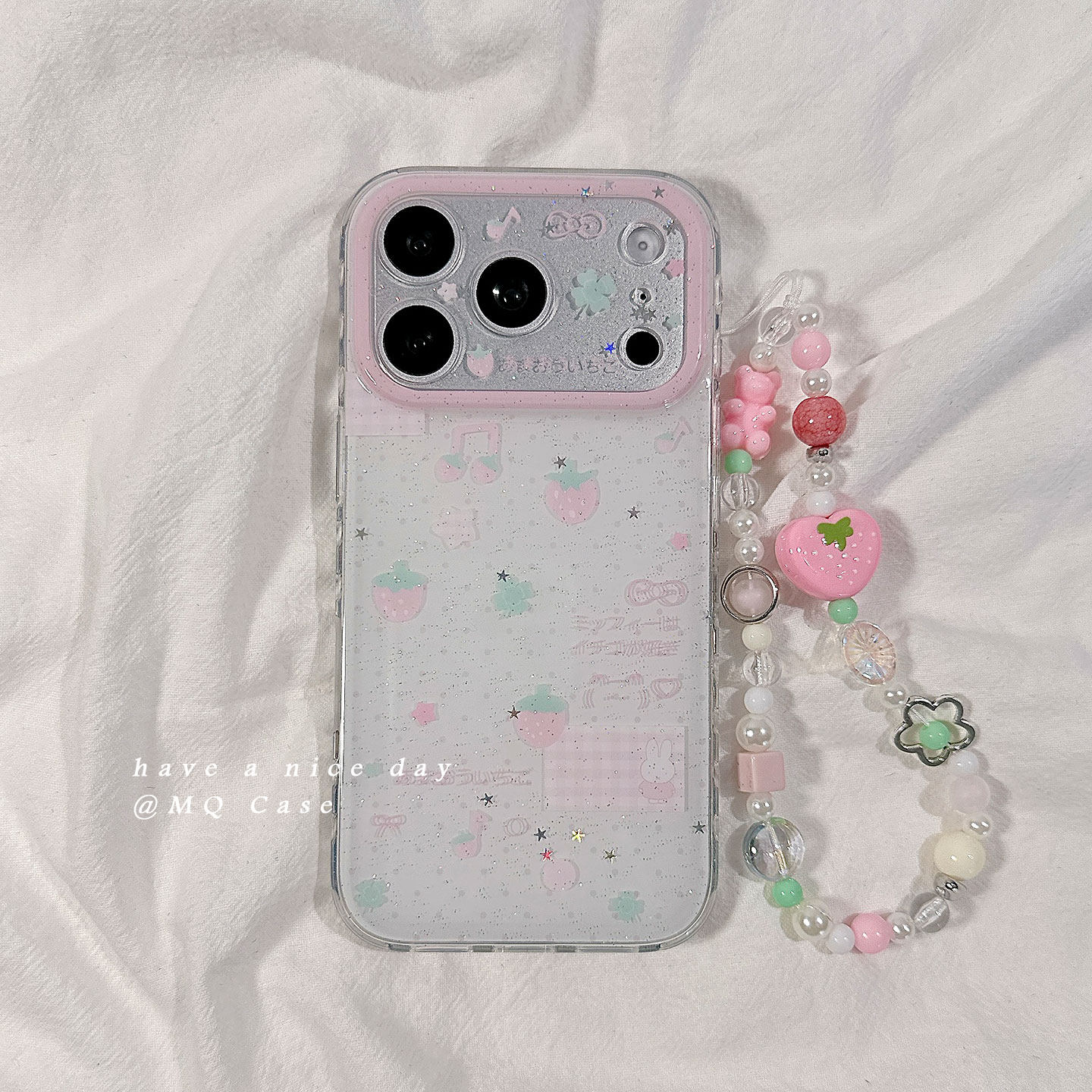 ins闪粉草莓适用苹果17手机壳iPhone17Promax新款16高级感15保护套13硅胶14防摔全包带链条挂绳女款软壳春日p