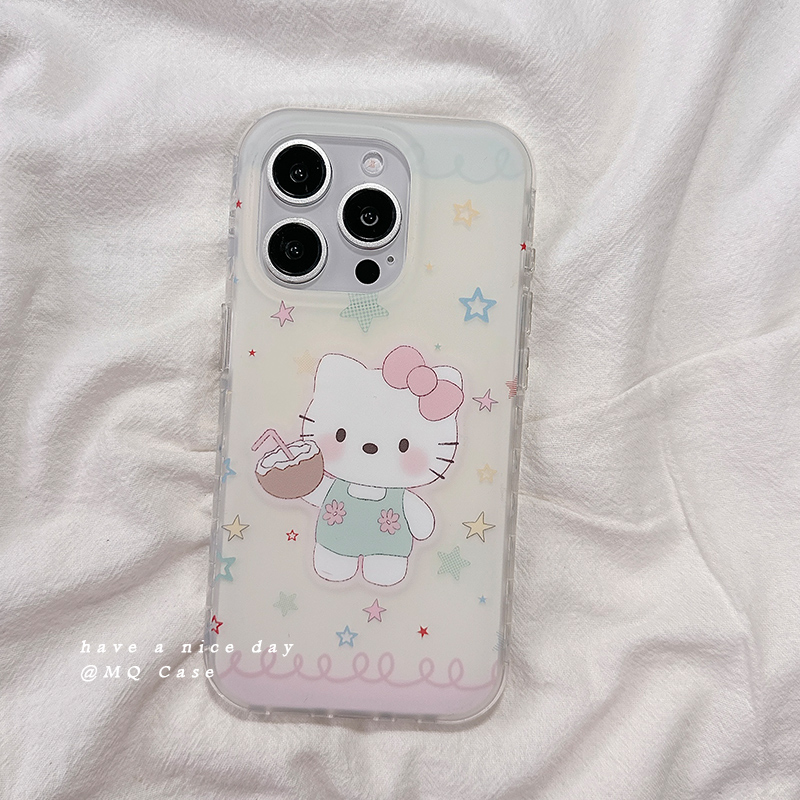 简约ins韩系可爱KT猫适用苹果16Promax手机壳iPhone13新款15高级感14保护套防摔硅胶16Pro全包女款磨砂夏日软