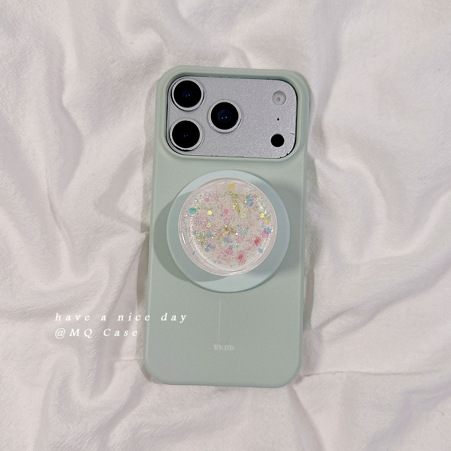 简约小清新绿色适用苹果17手机壳iPhone17Promax新款16pro高级感15pm磁吸保护套防摔半包边带流沙支架女款硬p