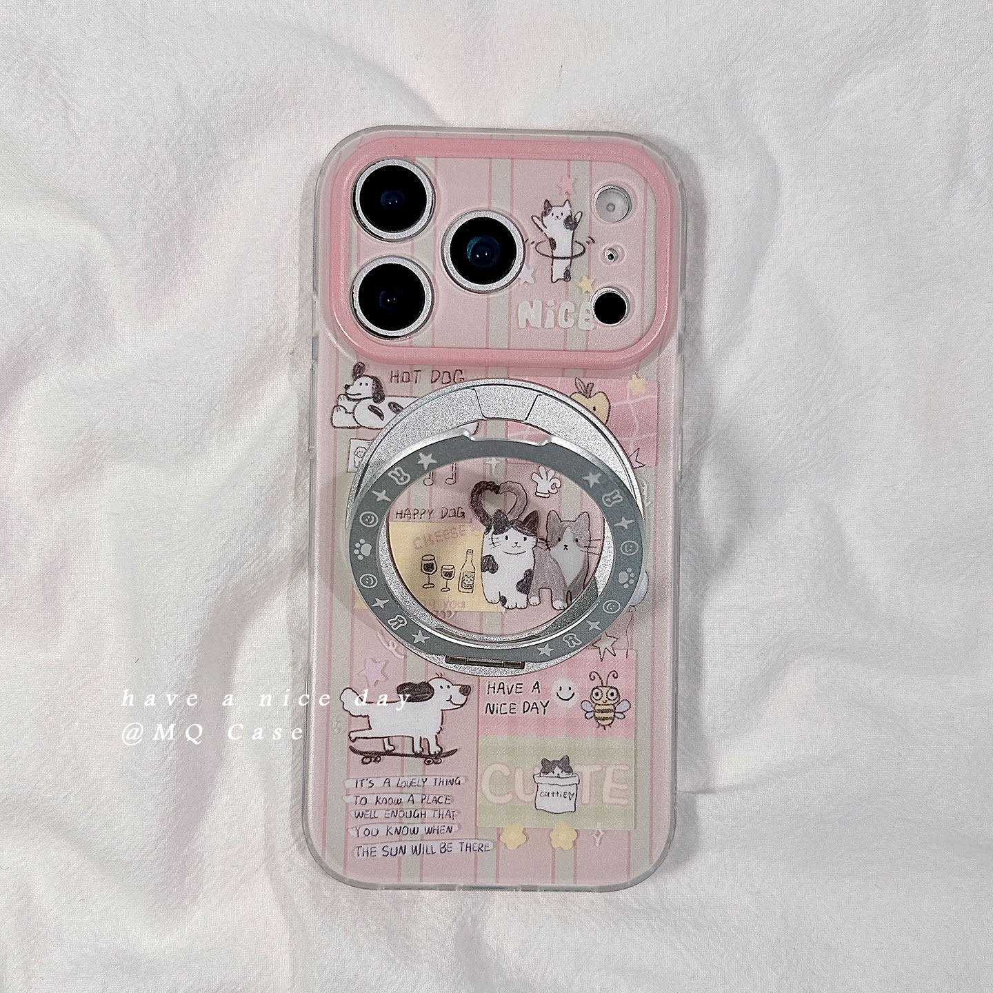 简约竖纹卡通适用苹果17手机壳iPhone17Promax新款16高级感15Pro保护套硅胶防摔全包旋转折叠磁吸支架女款软p