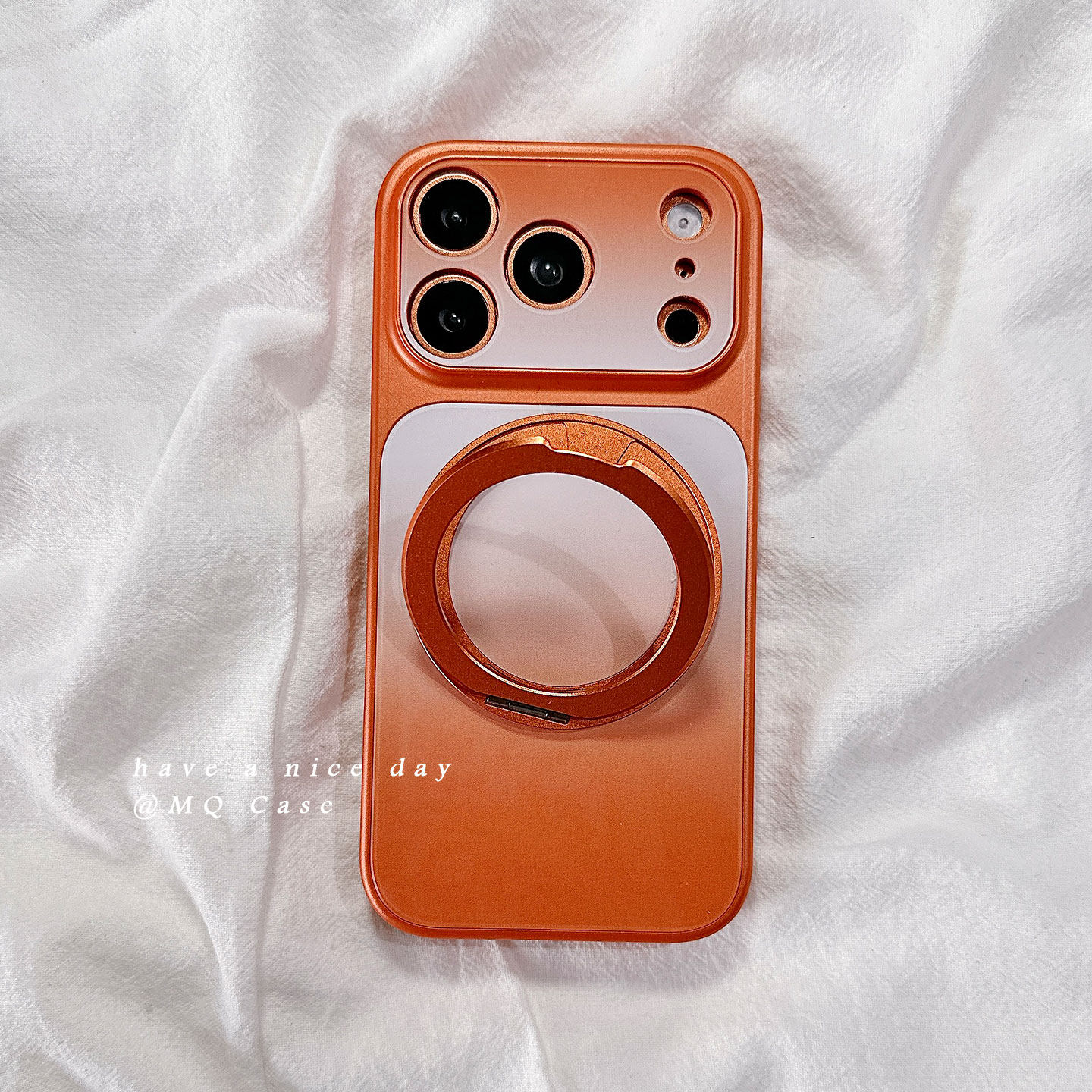 ins简约渐变橙色适用苹果17手机壳iPhone17Promax新款16高级感15保护套硅胶14防摔全包镜头带折叠支架女款软p