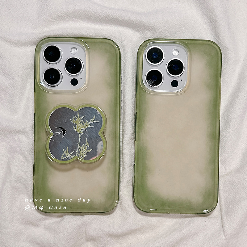 简约复古适用苹果16Promax手机壳iPhone13新款15高级感14保护套防摔硅胶16Pro全包带镜子支架新中式女款软外p