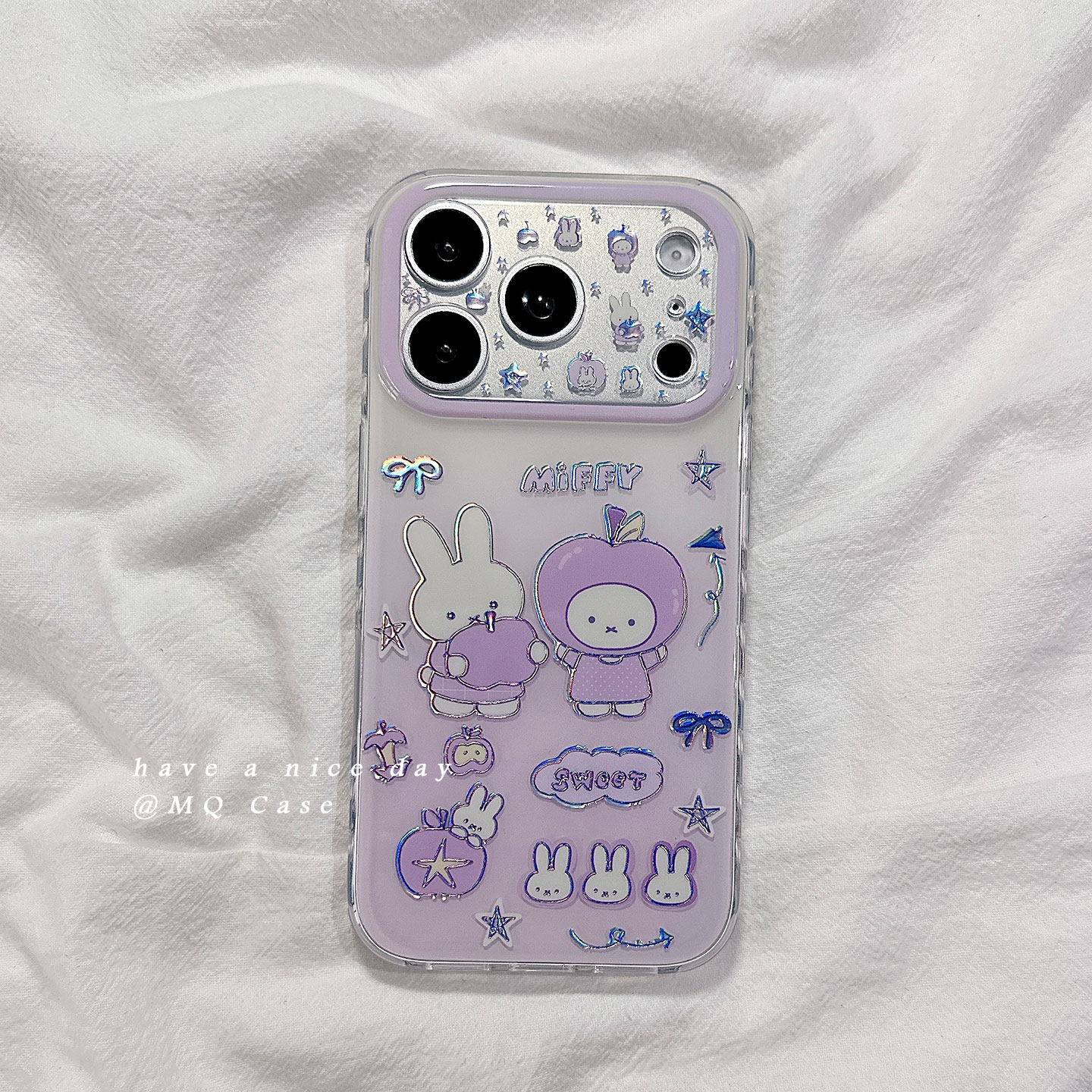 ins日韩可爱米菲兔子适用苹果17手机壳iPhone17Promax新款16高级感15保护套13硅胶14防摔全包创意女款软紫色p