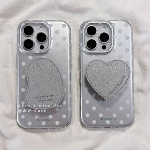 简约冷淡风波点适用苹果16Promax手机壳iPhone15新款13高级感14保护套防摔硅胶17Pro全包带皮质支架女款ins软