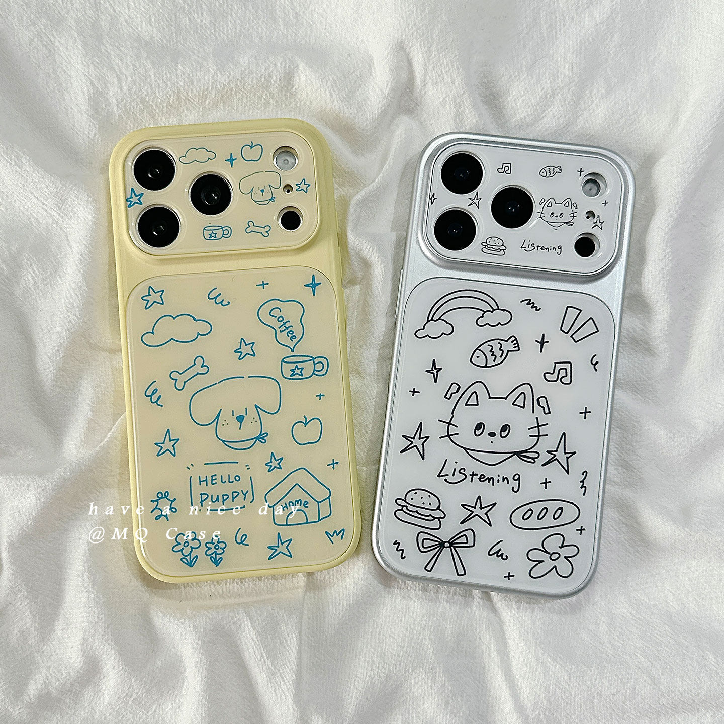 简约可爱小狗猫咪卡通适用苹果17手机壳iPhone17Promax新款16高级感15保护套硅胶14防摔镜头全包情侣软壳男女