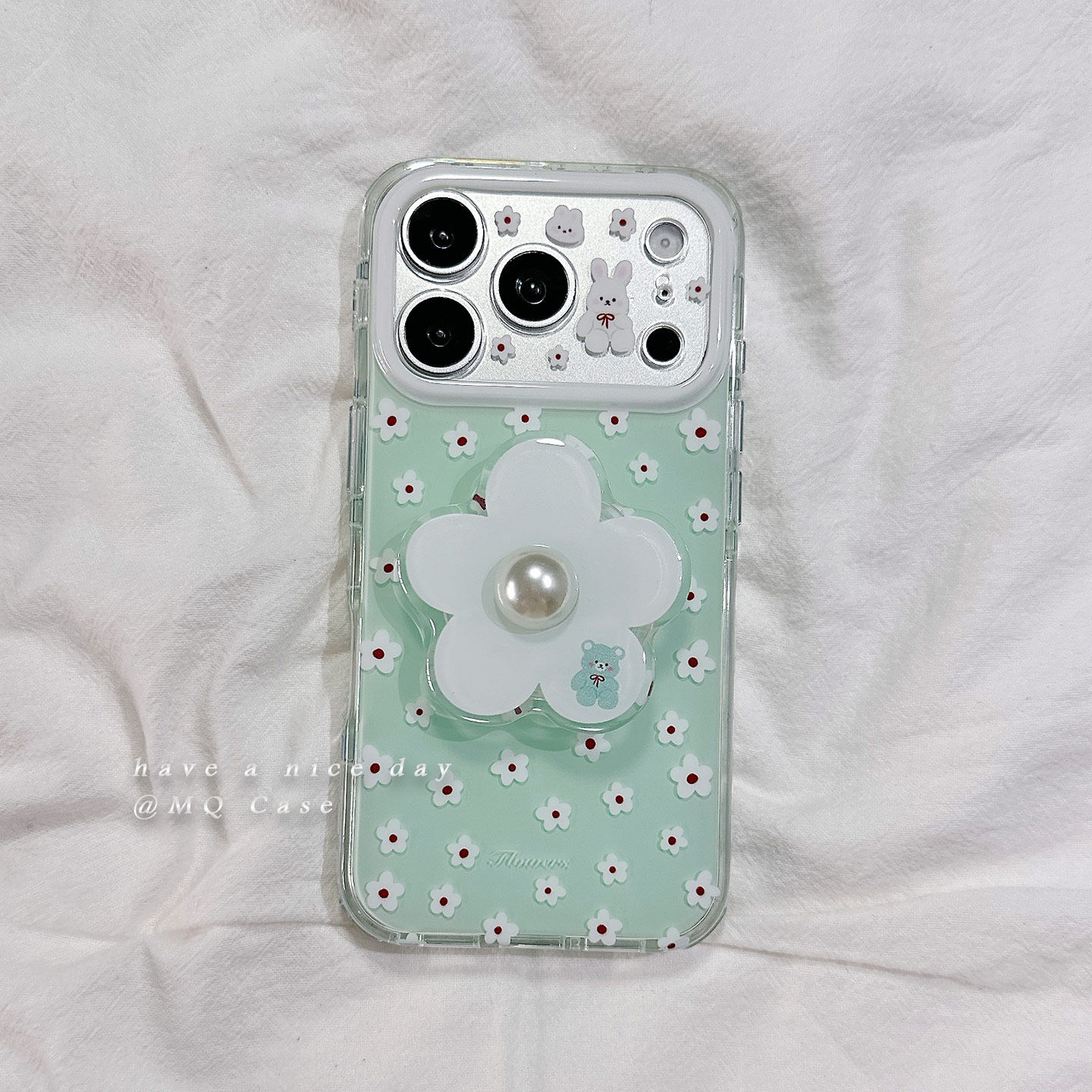 ins小清新花朵适用苹果17手机壳iPhone17Promax新款16高级感15保护套13硅胶14防摔全包带支架绿色少女软壳女p