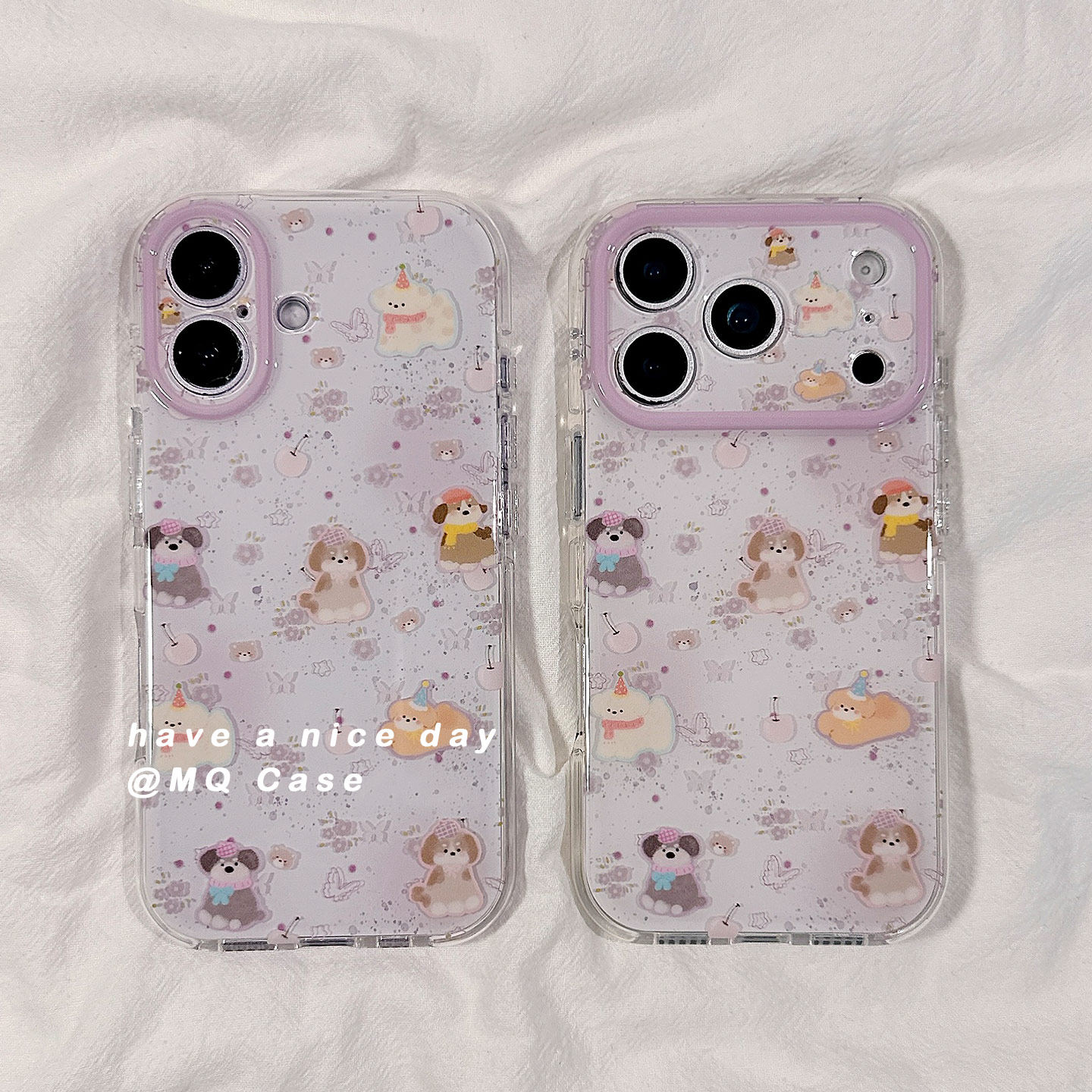 ins紫色可爱小狗卡通适用苹果17手机壳iPhone17Promax新款16高级感15保护套硅胶防摔全包镜头带链条女款软壳p