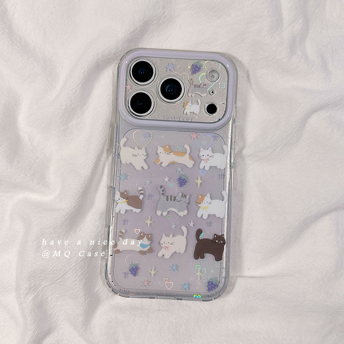 ins紫色镭射爱心可爱小猫咪适用苹果17手机壳iPhone17Promax新款16高级感15保护套13硅胶14防摔全包女款软壳p