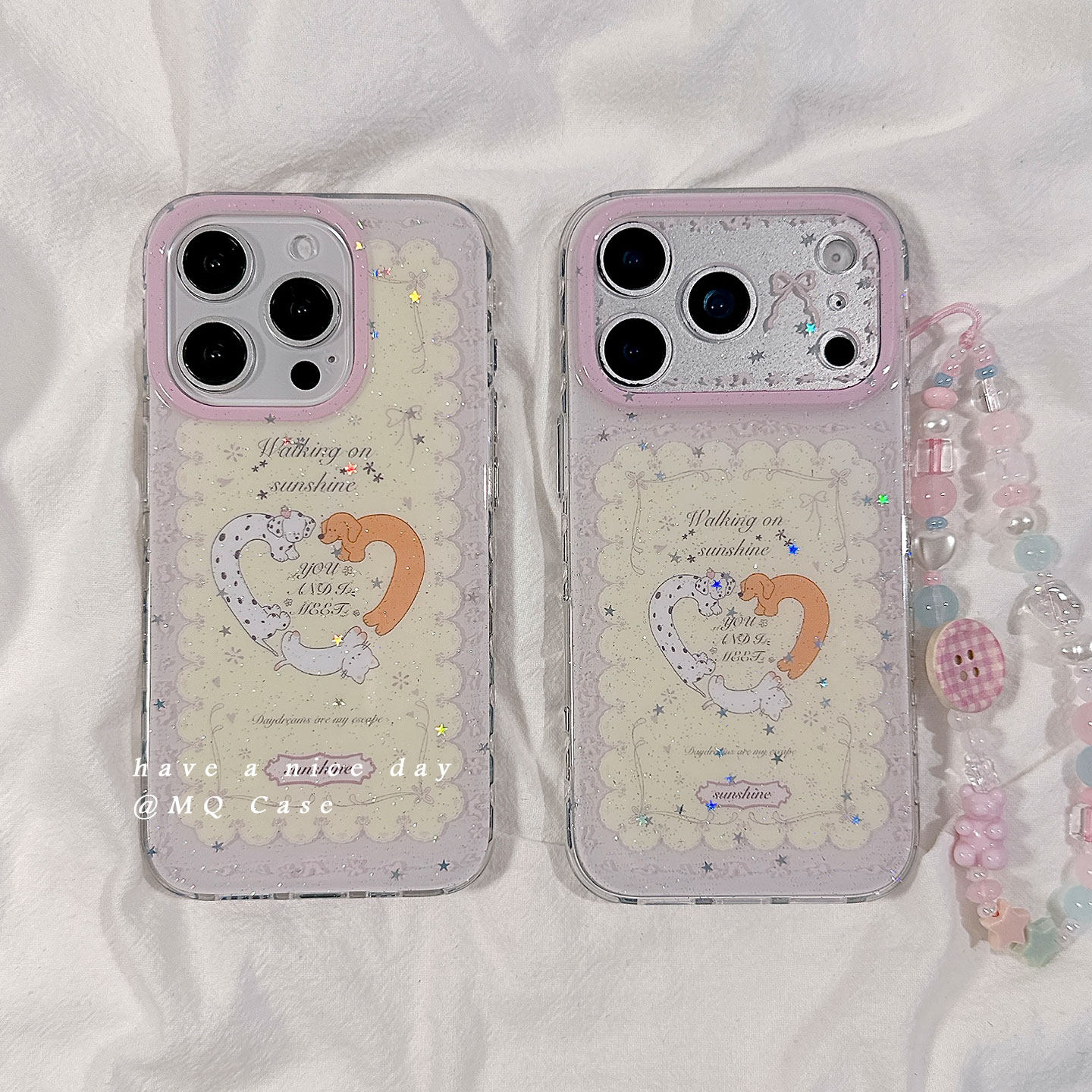 ins日韩闪粉卡通适用苹果17手机壳iPhone17Promax新款16高级感15保护套13硅胶14防摔全包带链条挂绳女款软壳p