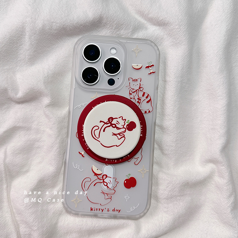 ins小众艺术感猫咪适用苹果16手机壳iPhone15Promax新款13/14高级感16promax保护套硅胶全包磁吸带支架软壳女