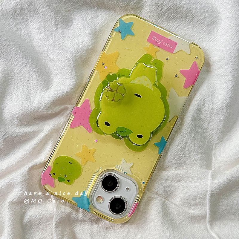 趣味可爱小青蛙卡通适用苹果16Promax手机壳iPhone13新款15高级感14保护套防摔硅胶16Pro全包带支架ins女款软