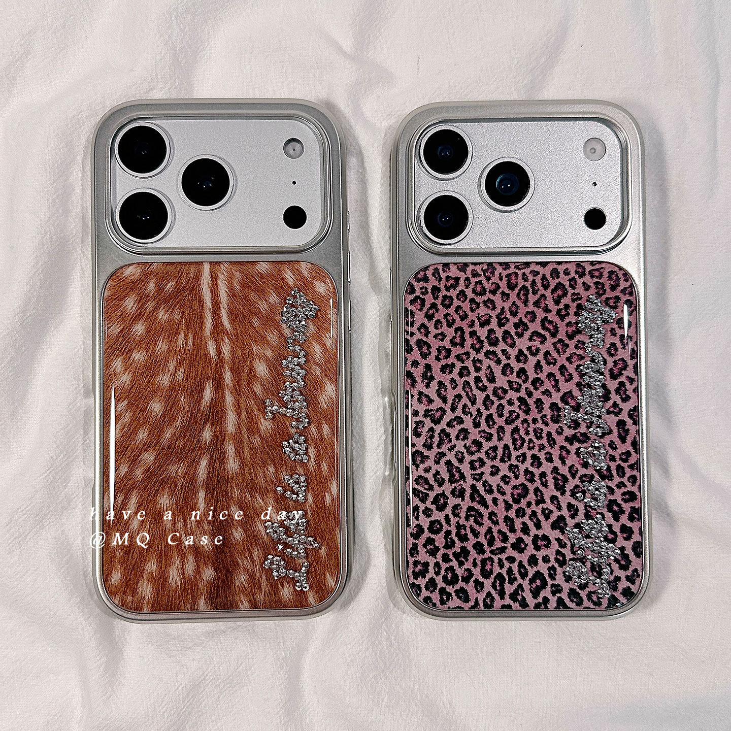 网红潮牌豹纹鹿纹适用苹果17手机壳iPhone17Promax新款16高级感15保护套13硅胶14防摔全包电镀立体碎钻女外pm