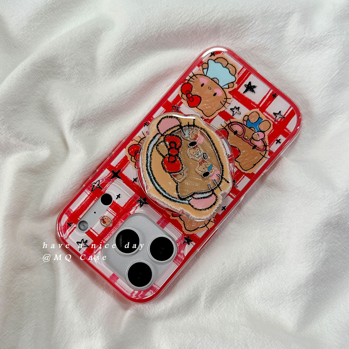 红色格纹卡通适用iPhone17promax手机壳苹果16新款15/13/14高级感保护套硅胶防摔全包二合一磁吸带支架软女外