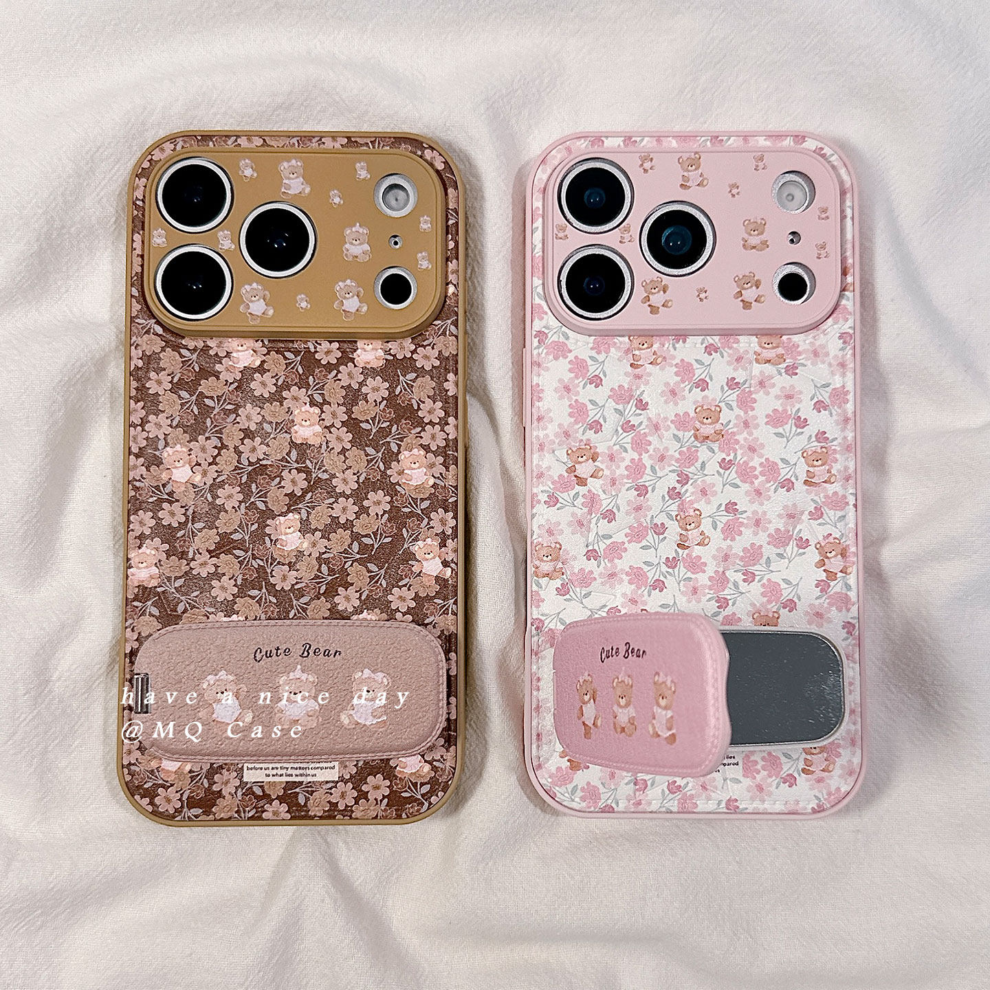 ins少女心碎花小熊适用苹果17手机壳iPhone17Promax新款16高级感15保护套13仿皮14防摔全包带镜子支架女软外p,3C数码配件,手机保护套/壳,淘宝优惠券,粉丝福利购,淘宝优惠卷