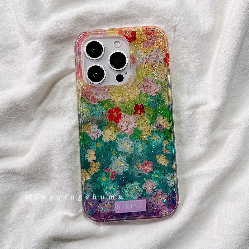 ins法式复古渲染花朵适用苹果16手机壳iPhone15Promax新款13/14高级感16promax保护套硅胶防摔全包创意软壳女
