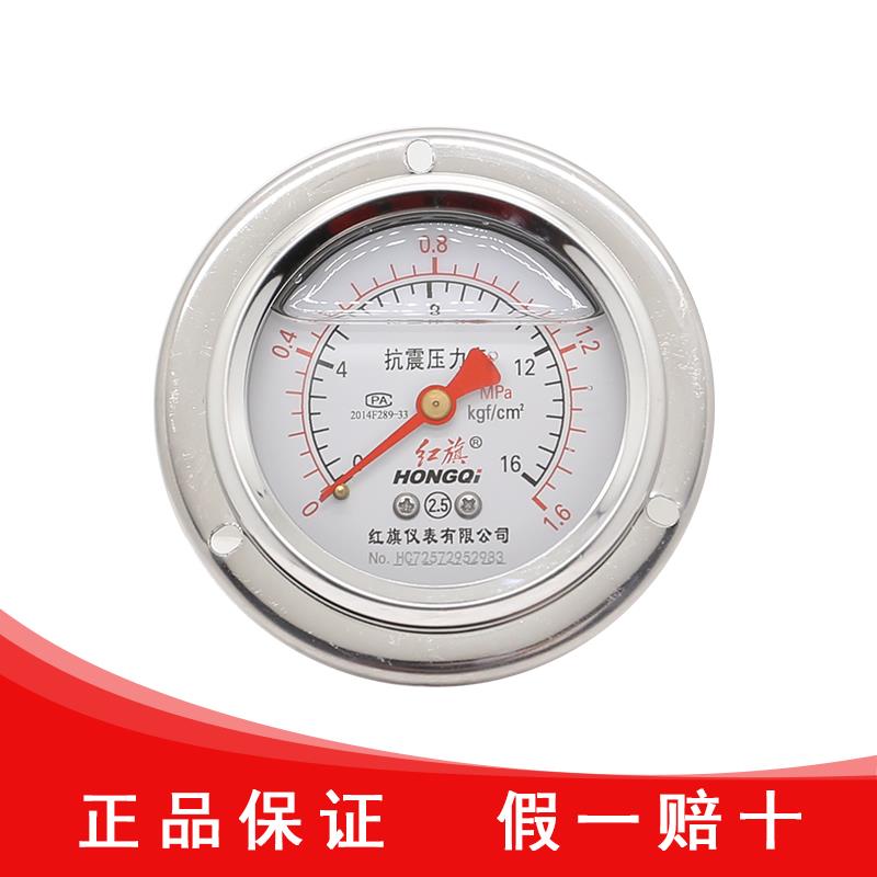 红旗仪表厂家直销YTN-60ZT轴向带边耐震压力表螺纹外径14特殊备注