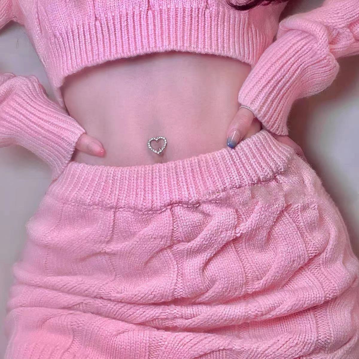 墨刺研究室 爱心脐钉倒钩镂空心形肚脐钉欧美个性肚脐钉穿刺饰品