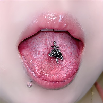 墨刺研究室 玫瑰花剑 舌钉辣妹欧美舌头钉钛钢欧美哥特式穿刺饰品