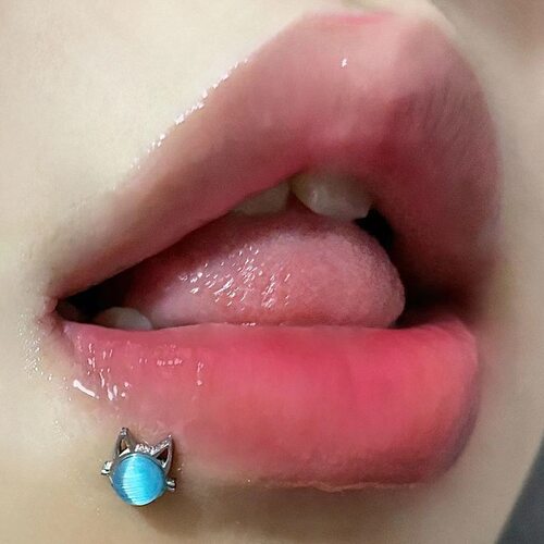 墨刺研究室 猫耳唇钉耳骨钉内螺纹小众ins钛钢直钉甜辣妹穿刺饰品