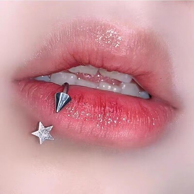 墨刺研究室 五角星唇环尖圆头马蹄环钛钢外螺旋朋克唇钉穿刺饰品