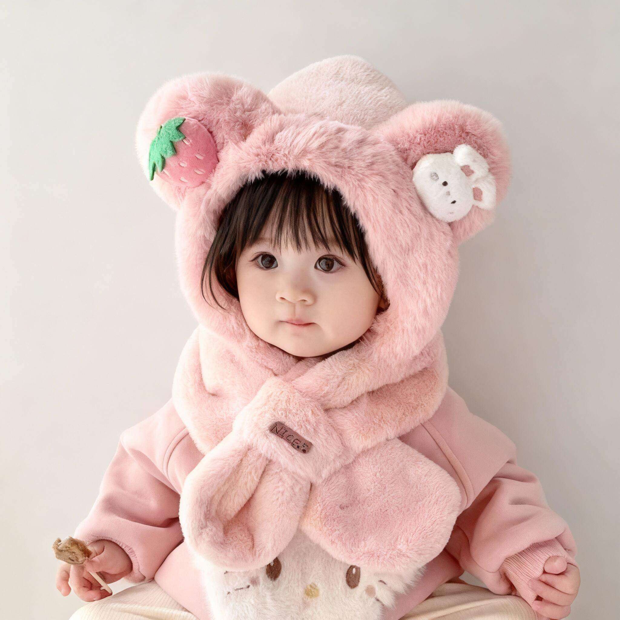 儿童帽子围巾一体秋冬季男女童可爱毛绒保暖围脖加厚宝宝婴儿护耳,童装/婴儿装/亲子装,帽子,淘宝优惠券,粉丝福利购,淘宝优惠卷