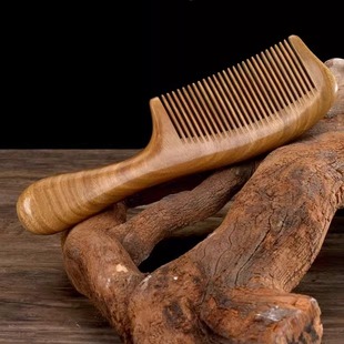 绿檀木梳子头皮玉檀香密齿梳牛角便携梳子女长发按摩经络