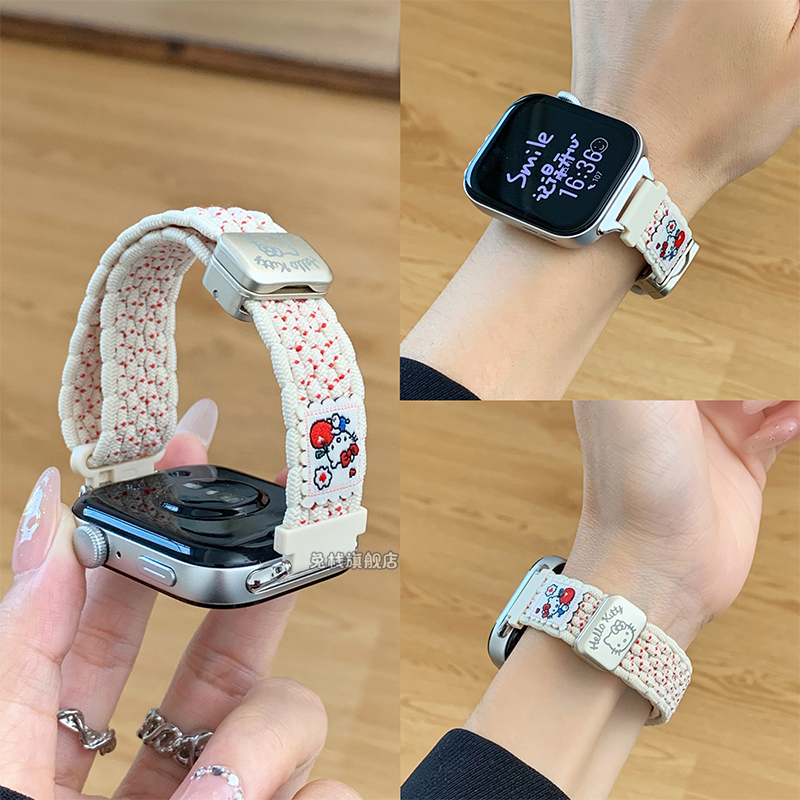 适用华为watch fit4系列手表表带专用4pro新款kt猫编织磁吸fit3尼龙fit2女生秋冬高级感精致