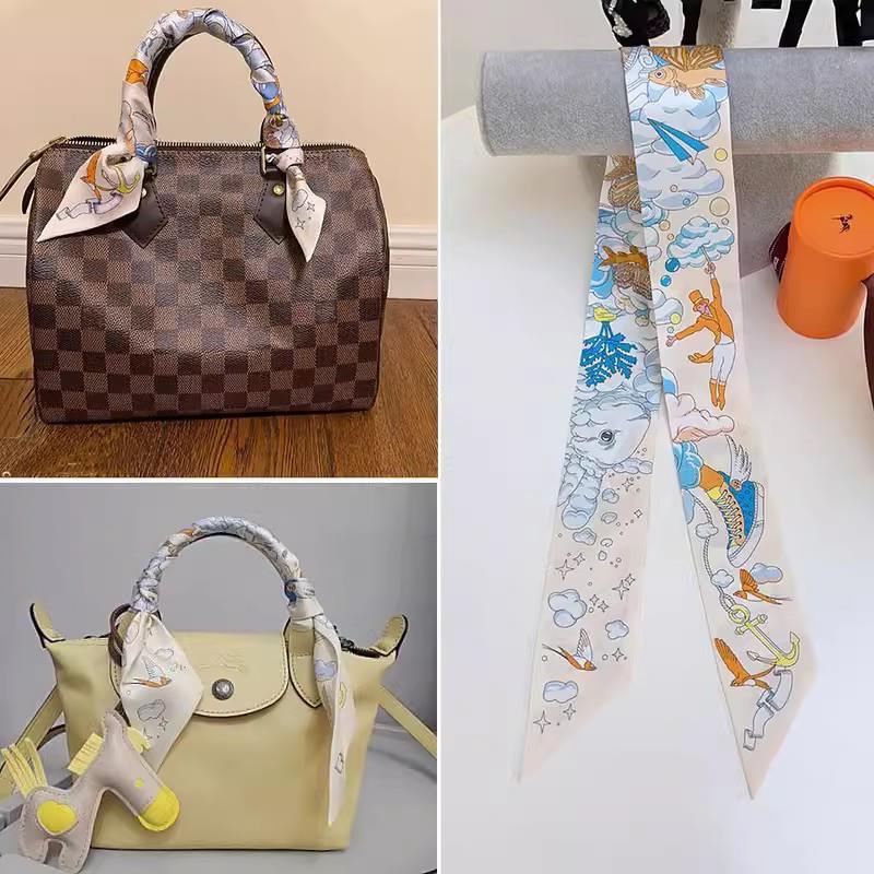 lv5&vv20桑蚕丝小丝巾绑包nano手柄飘带缠包包手提肩带丝带小长条