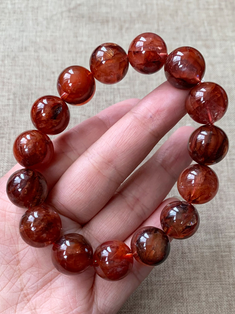 天然原色牛血红红胶花手链巴西红鸩羽矿种红幽灵异象水晶饰品男女