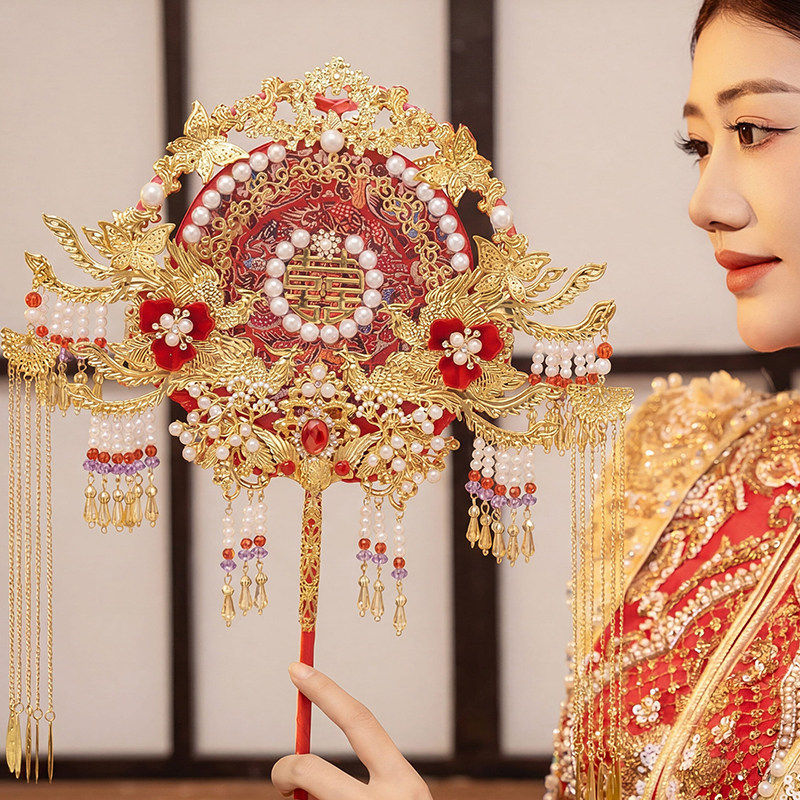 新娘秀禾团扇材料包diy结婚婚礼婚扇喜扇双面高级出嫁成品扇重工,家居饰品,工艺扇/团扇/喜扇/折扇,淘宝优惠券,粉丝福利购,淘宝优惠卷