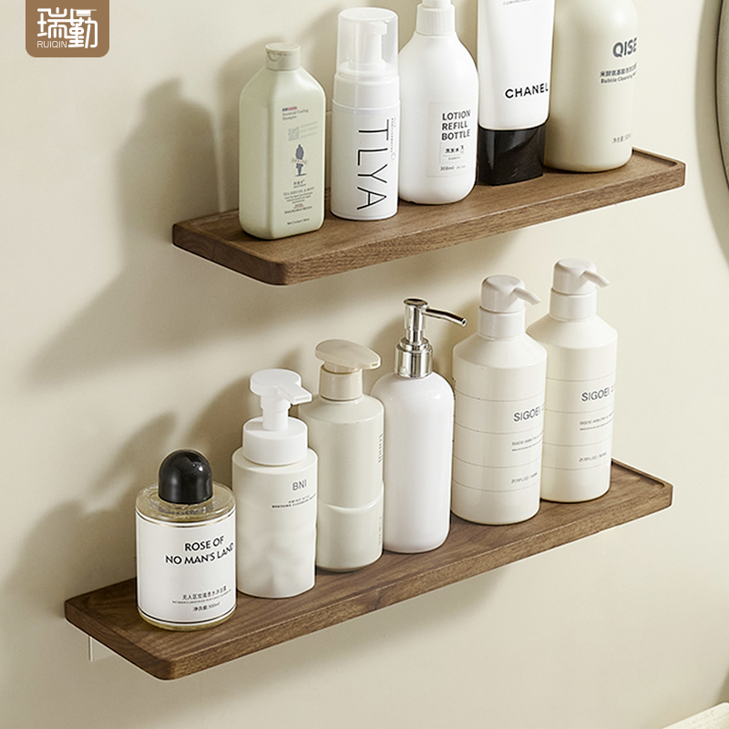 胡桃木卫生间一字板隔板置物架