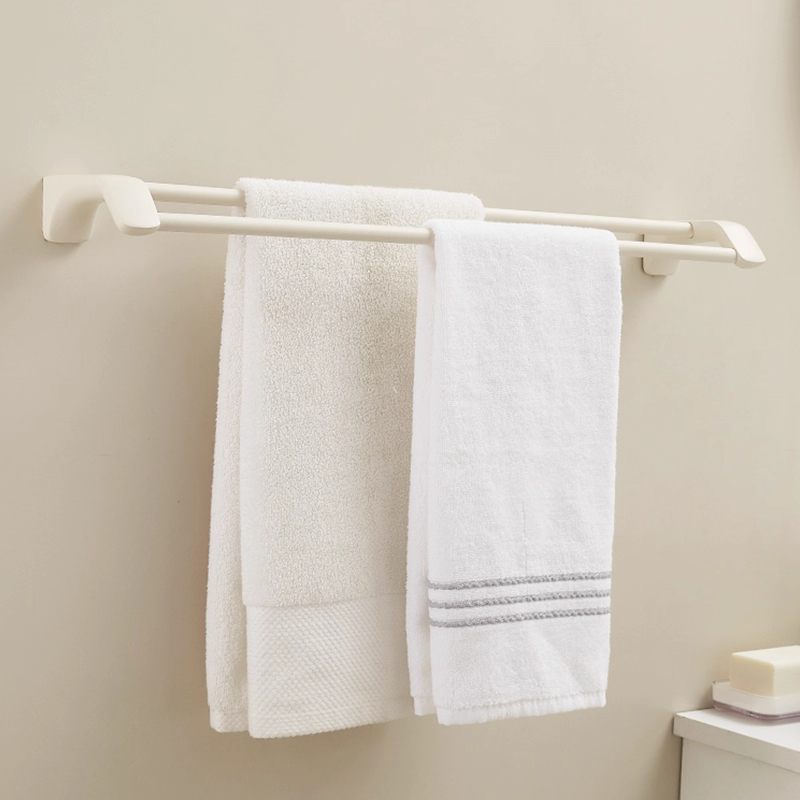 瑞勤奶油白不锈钢毛巾架免打孔卫生间浴室毛巾杆浴巾置物架单双杆