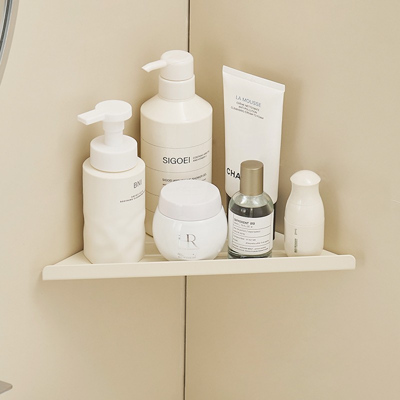 瑞勤奶油白浴室三角置物架304不锈钢极简卫生间墙上免打孔转角架