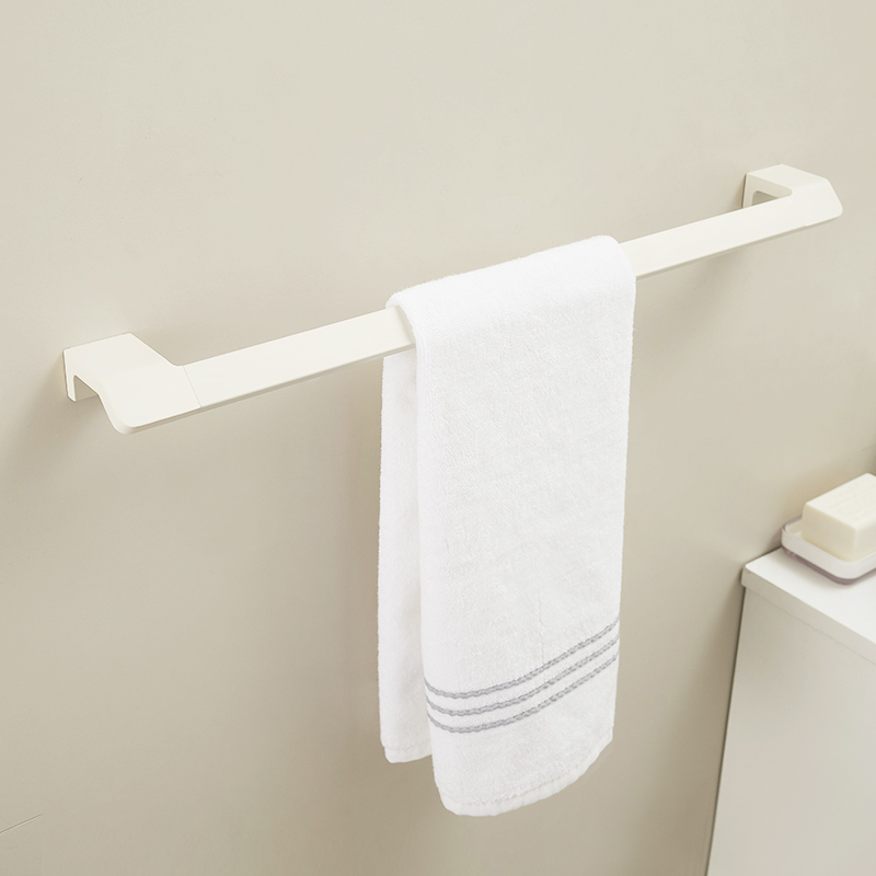 瑞勤奶油白卫生间不锈钢毛巾架单杆浴室洗手间毛巾杆置物架免打孔