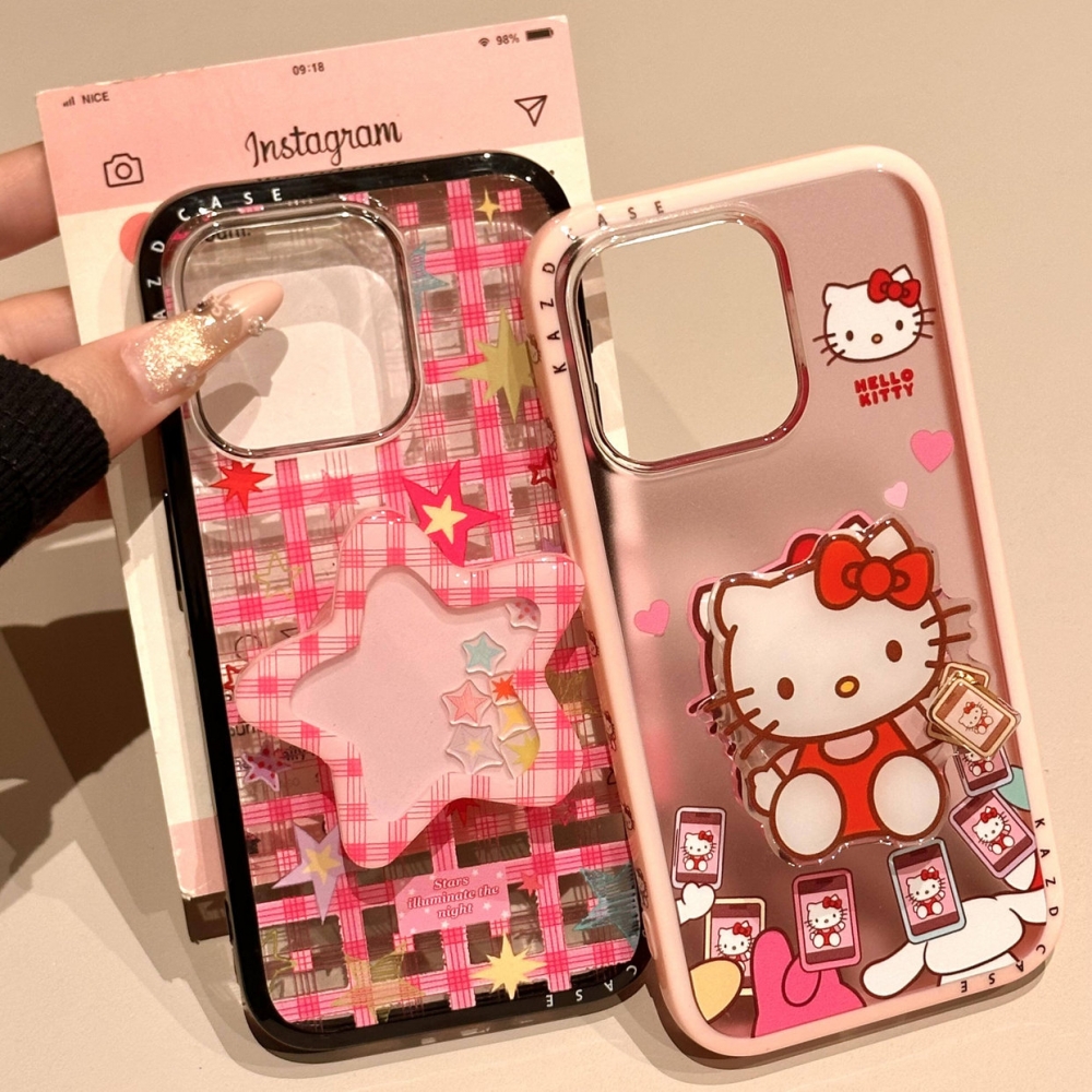 ins风可爱卡通kt猫支架适用iPhone16promax手机壳iPhone15新款14promax个性13超火网红爆款不撞款防摔保护套