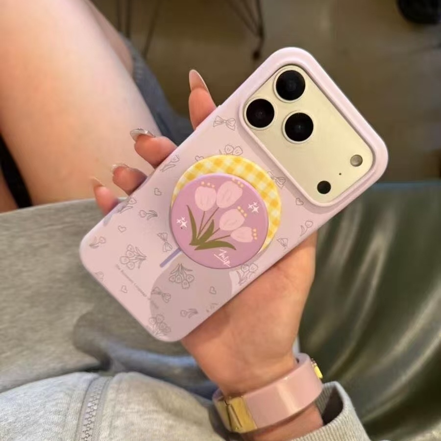 ins韩系淡紫色郁金香磁吸适用iPhone17promax手机壳15新款17pro网红女款13创意全包防摔16pro超好看17保护套