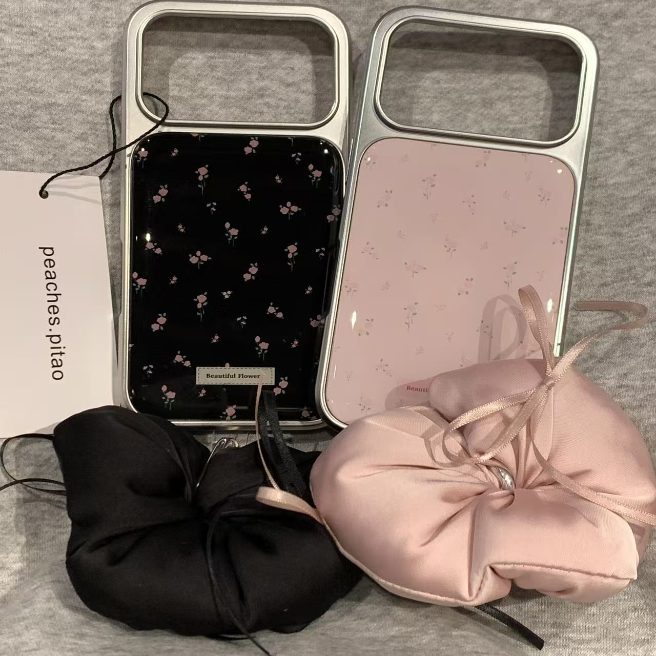 小清新少女电镀碎花粉黑丝绒挂绳适用iPhone17promax手机壳15新款17pro13创意全包防摔16pro超好看17保护套